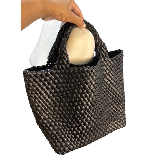 Handwoven Black Tote Bag With Faux Leather Pouch Insert Large Capacity Durable & - Picture 6 of 6